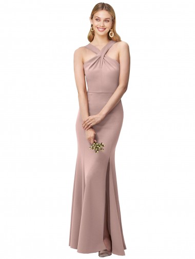 Dusty Pink High Neck Sleeveless Open Back Sheath Prom Dress / Bridesmaid Dress Windon
