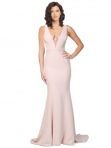 Pink V-Neck Sleeveless V-Back Sheath Black Tie Evening Gown / Prom Dress / Bridesmaid Dress Windon