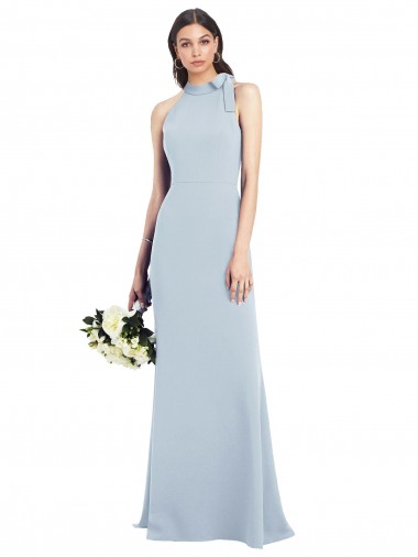 Light Sky Blue High Neck Sleeveless Open Back Trumpet Semi Formal Evening Dress / Prom Dress / Bridesmaid Dress Windon