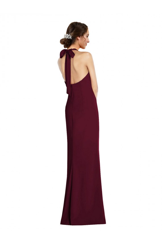 Burgundy Gold Halter Neck Sleeveless Open Back Trumpet Semi Formal Evening Dress / Prom Dress / Bridesmaid Dress Windon