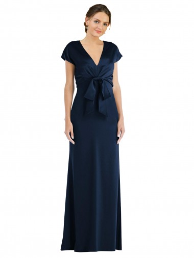 Dark Navy Off the Shoulder Cap Sleeves Keyhole Back Trumpet Formal Evening Gown / Prom Dress / Bridesmaid Dress Windon