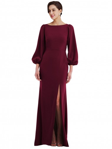 Burgundy Gold Bateau Neck Long Sleeves Open Back Trumpet Formal Evening Gown / Prom Dress / Bridesmaid Dress Windon