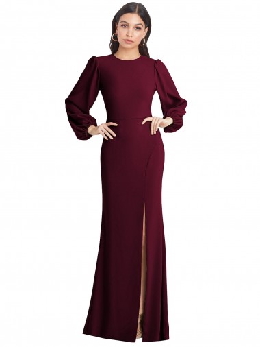 Burgundy Gold Bateau Neck Puff Sleeves Open Back Trumpet Formal Dress / Bridesmaid Dress Windon