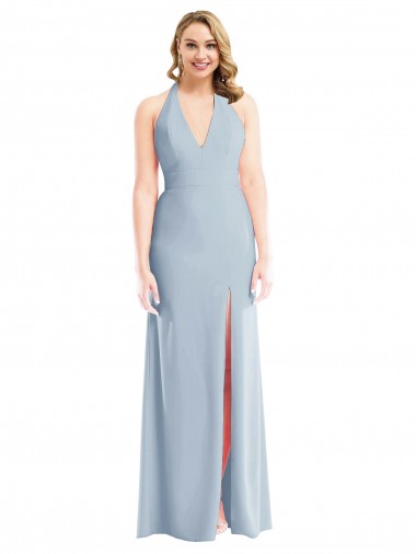 Light Sky Blue Halter Neck Sleeveless Open Back Trumpet Bridesmaid Dress / Evening Dress Windon