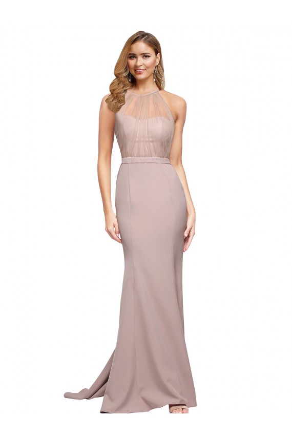 Dusty Pink High Neck Sleeveless Sheath Formal Evening Gown / Prom Dress / Bridesmaid Dress Windon