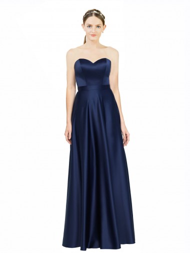 Dark Navy Sweetheart Sleeveless Low Back A-Line Black Tie Evening Gown / Bridesmaid Dress Windon