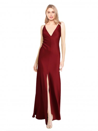Burgundy V-Neck Sleeveless V-Back A-Line Black Tie Evening Gown / Prom Dress / Bridesmaid Dress Windon