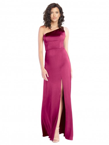 Fuchsia One Shoulder Sleeveless Open Back A-Line Formal Evening Gown / Prom Dress / Bridesmaid Dress Windon