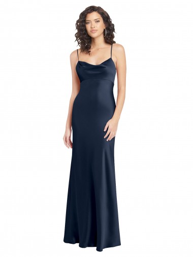 Dark Navy Cowl Neck Sleeveless Open Back A-Line Black Tie Evening Gown / Prom Dress / Bridesmaid Dress Windon