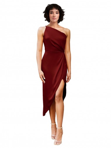 Burgundy One Shoulder Sleeveless Sheath Black Tie Evening Gown / Prom Dress / Bridesmaid Dress Windon