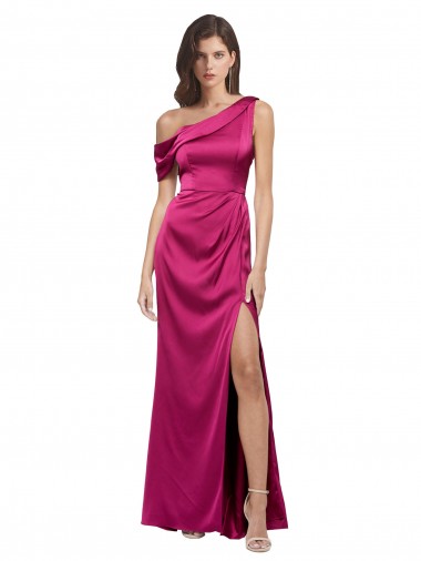 Fuchsia One Shoulder Sleeveless A-Line Bridesmaid Dress / Evening Dress Windon