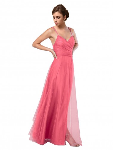 Watermelon Spaghetti Straps Sleeveless V-Back A-Line Bridesmaid Dress Windon