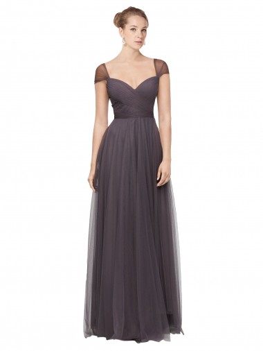Pewter Sweetheart Cap Sleeves A-Line Bridesmaid Dress Windon