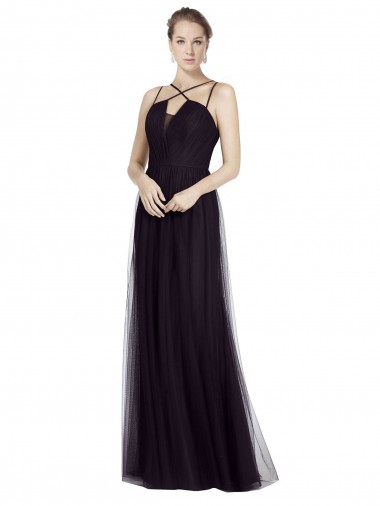Black High Neck Sleeveless A-Line Bridesmaid Gown Windon