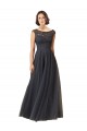 Slate Grey Bateau Neck Cap Sleeves A-Line Bridesmaid Dress Windon