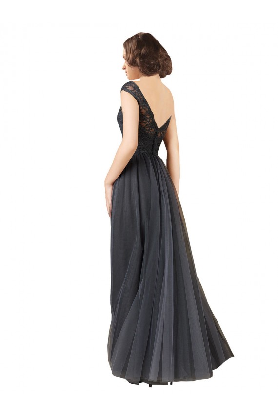 Slate Grey Bateau Neck Cap Sleeves A-Line Bridesmaid Dress Windon
