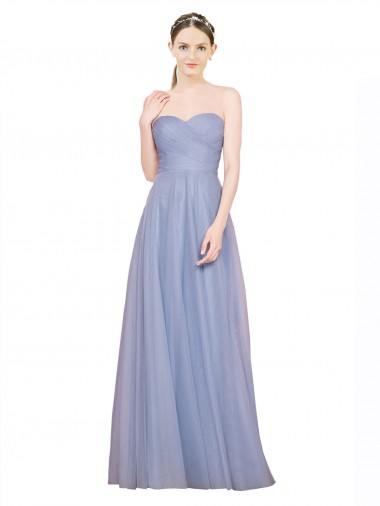 Light Sky Blue Strapless Sleeveless Low Back Tulle A-Line Formal Dress / Bridesmaid Dress Windon