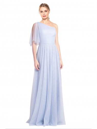 Light Sky Blue One Shoulder Flutter Sleeves A-Line Bridesmaid Dress Windon