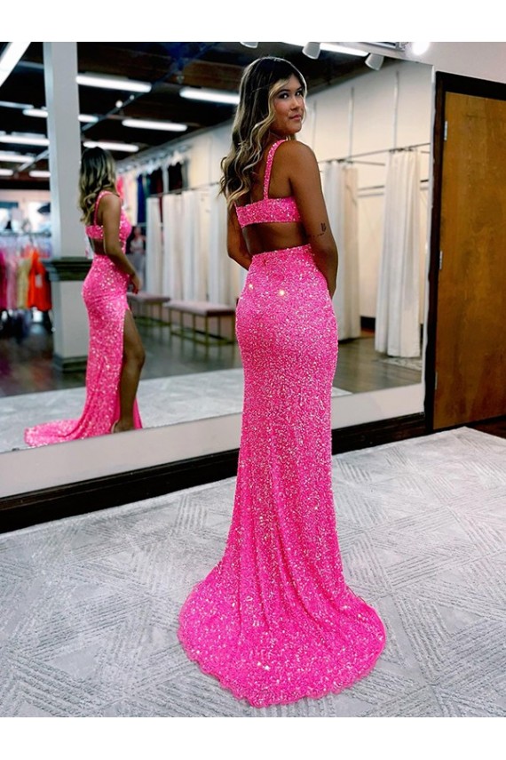 V-Neck Sleeveless Velvet Sequin Long Sheath Evening Dress Windon