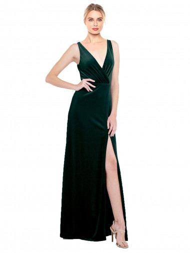 Dark Green V-Neck Sleeveless V-Back A-Line Black Tie Evening Dress / Prom Dress / Bridesmaid Dress Windon