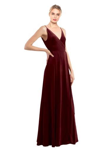 Burgundy V-Neck Sleeveless V-Back A-Line Bridesmaid Dress / Evening Dress Windon