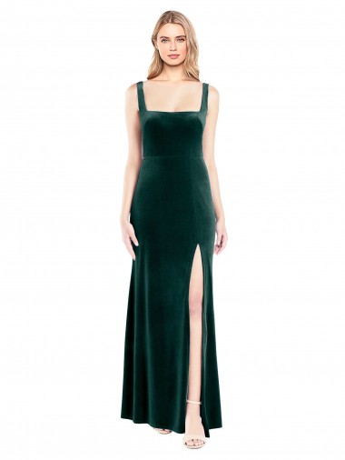 Dark Green Square Neck Sleeveless A-Line Prom Dress / Bridesmaid Dress Windon