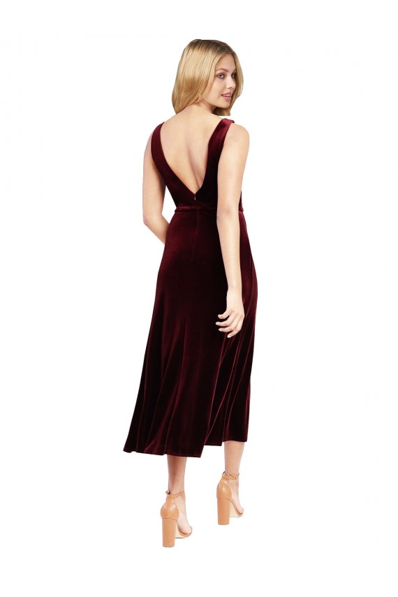 Burgundy V-Neck Sleeveless V-Back A-Line Prom Dress / Bridesmaid Dress Windon