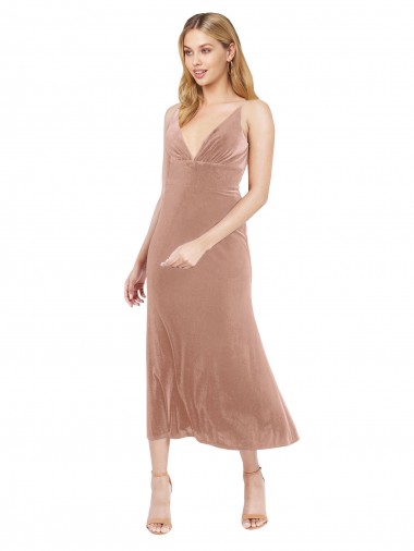 Pink V-Neck Sleeveless V-Back A-Line Prom Dress / Bridesmaid Dress Windon