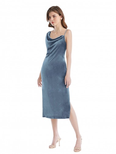 Dusty Blue One Shoulder Sleeveless Sheath Semi Formal Evening Dress / Prom Dress / Bridesmaid Dress Windon