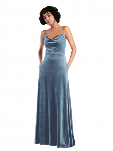 Dusty Blue Cowl Neck Sleeveless Open Back Sheath Semi Formal Evening Dress / Prom Dress / Bridesmaid Dress Windon