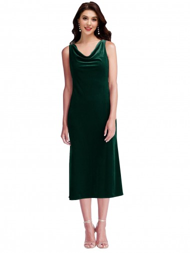 Dark Green Cowl Neck Sleeveless V-Back Sheath Evening Gown / Prom Dress / Bridesmaid Dress Windon