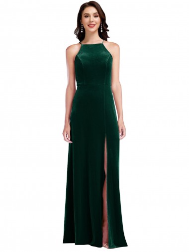 Dark Green High Neck Sleeveless A-Line Semi Formal Evening Dress / Prom Dress / Bridesmaid Dress Windon