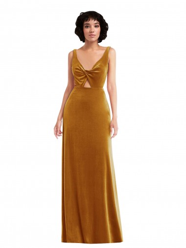 Gold V-Neck Sleeveless V-Back Trumpet Semi Formal Evening Dress / Prom Dress / Bridesmaid Dress Windon