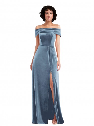 Dusty Blue Off the Shoulder Sleeveless A-Line Semi Formal Evening Dress / Prom Dress / Bridesmaid Dress Windon