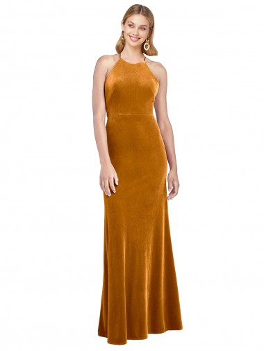 Gold High Neck Sleeveless Open Back A-Line Formal Evening Gown / Prom Dress / Bridesmaid Dress Windon