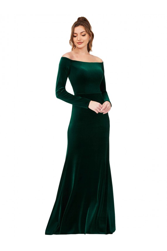 Dark Green Off the Shoulder Long Sleeves Sheath Formal Evening Gown / Prom Dress / Bridesmaid Dress Windon