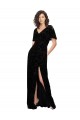 Black V-Neck Short Split Sleeves V-Back A-Line Bridesmaid Dress Windon