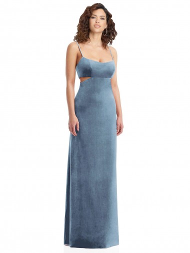 Dusty Blue Square Neck Sleeveless Low Back Sheath Formal Evening Gown / Prom Dress / Bridesmaid Dress Windon