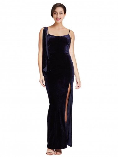 Dark Navy Square Neck Sleeveless Low Back Sheath Formal Evening Gown / Prom Dress / Bridesmaid Dress Windon