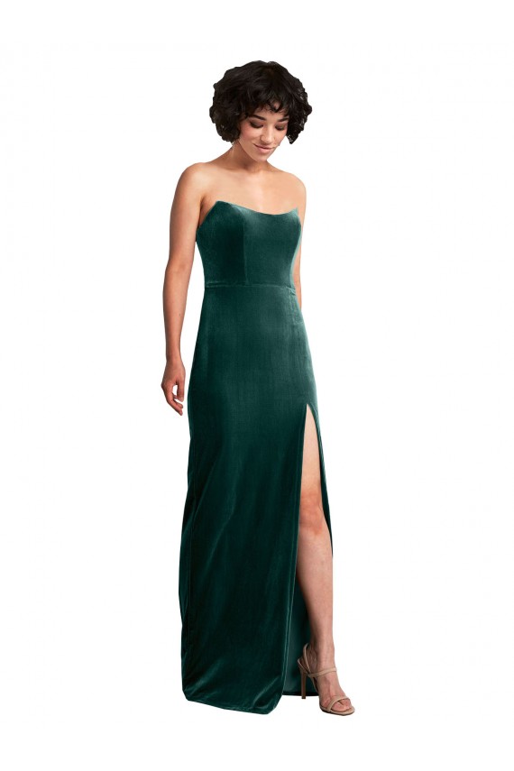 Dark Green Strapless Sleeveless Low Back Sheath Black Tie Evening Gown / Prom Dress / Bridesmaid Dress Windon